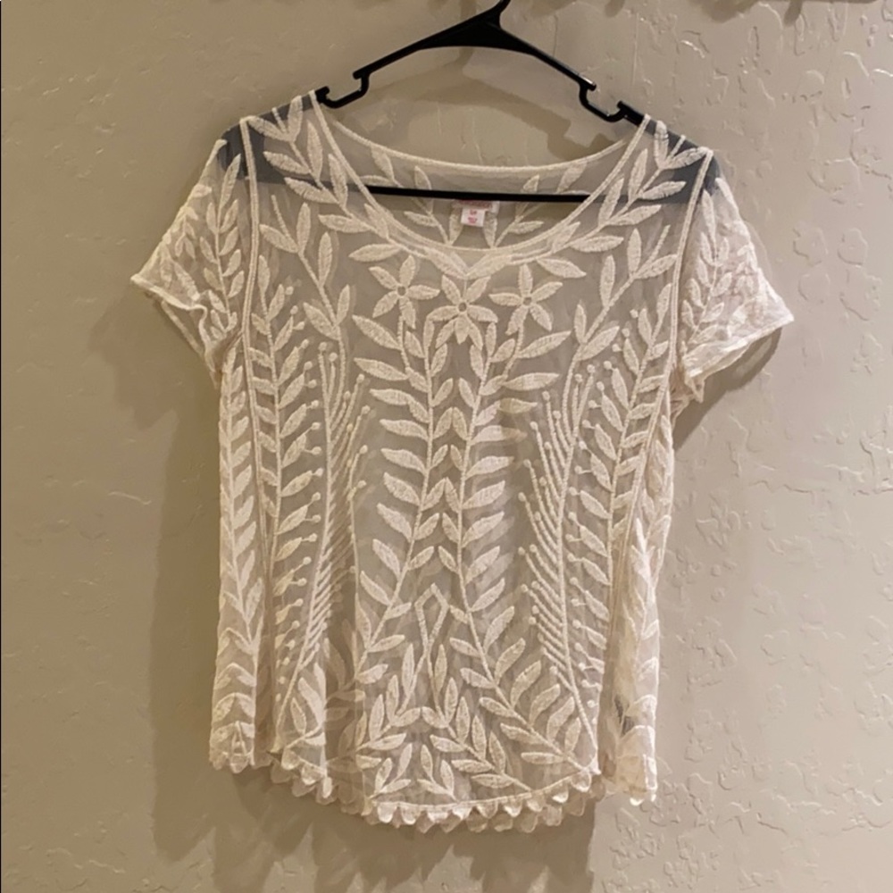 Xhilaration White Sheer Top with Flower Design